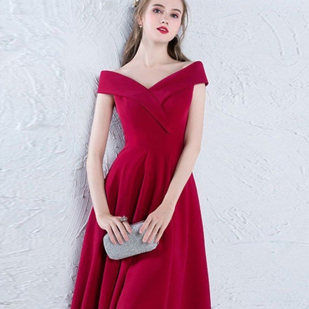Elegant Off-Shoulder Red Dress